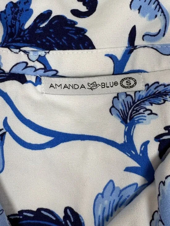 Amanda Blu "Blu Acanthus Leaf" Pajama Set Blue Floral Button Down Small - Picture 3 of 8